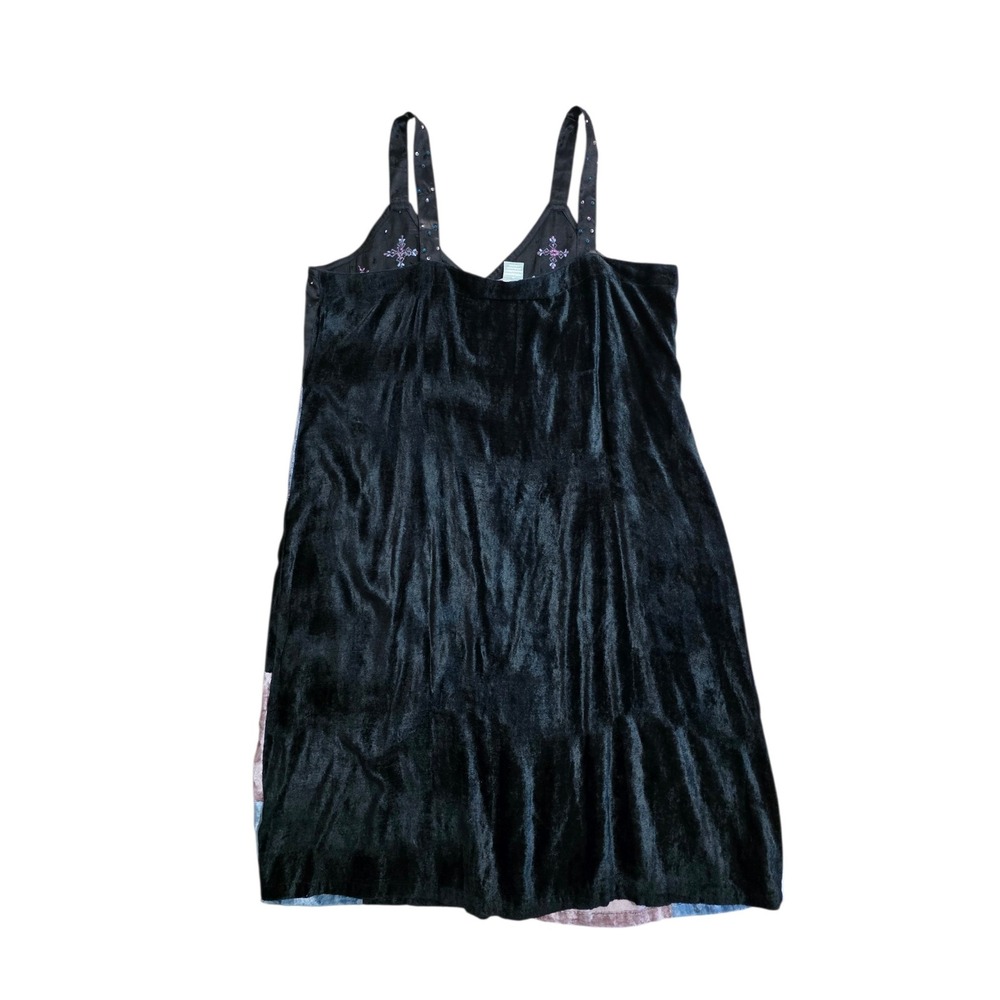Papy Boez Embroidered Patchwork Velvet Dress Womens 90'S VTG Blue Black Boho - Picture 2 of 7